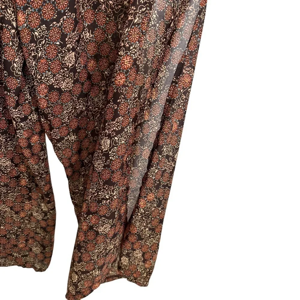 Nasty Gal Womens One on One Floral Jumpsuit Sz 2 Brown One Shoulder Side Slits - Picture 8 of 10